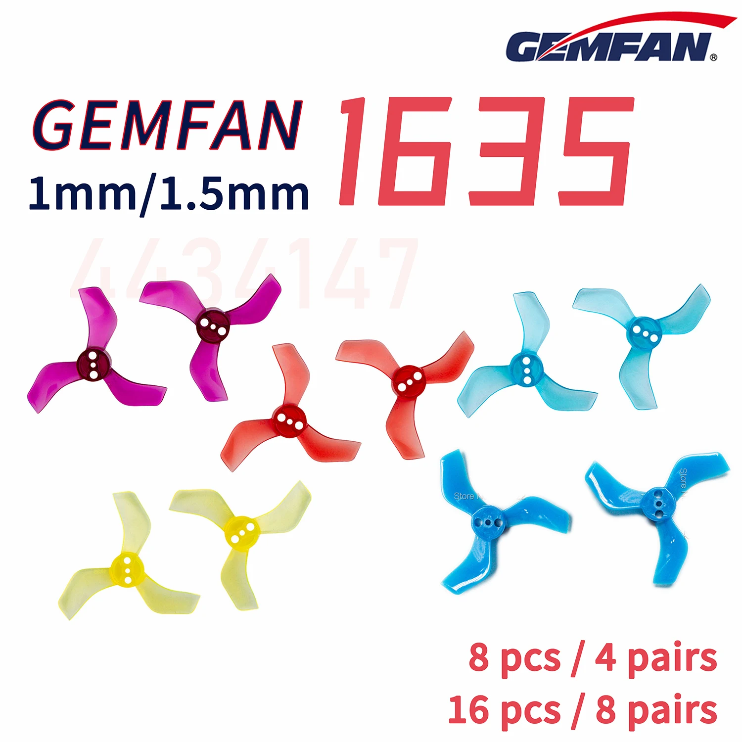 

4Pairs/ 8PCS Gemfan 1635 1.6X3.5X3 40mm 3-Blade PC Propeller 1mm 1.5mm for RC FPV Freestyle Tinywhoop Drones DIY Parts