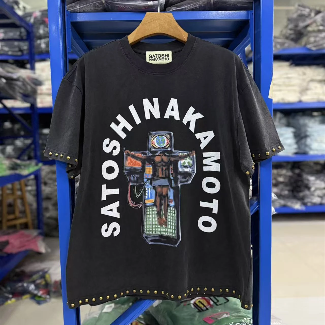 Satoshi Nakamoto 26SS Welcome To The Machine Studded Logo T Shirt Men Women High Quality Tee Tops T-Shirt