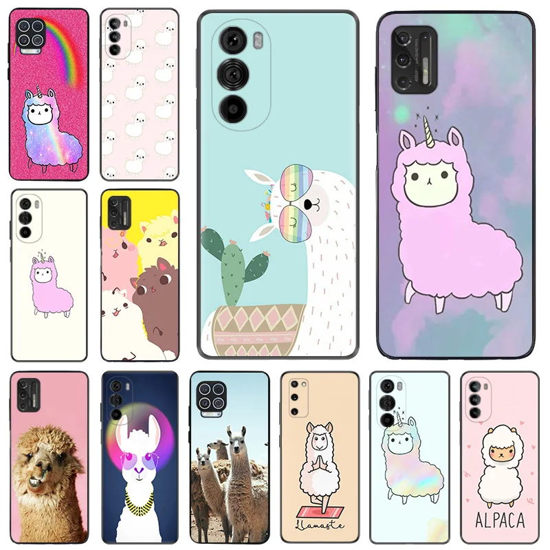 Phone Case For Motorola G50 4G G51 G30 G31 G60 G71 G22 G32 G52 G72 G73 G53 G9 Cute Alpaca Llama Sheep Black Soft Anti-Drop Cover