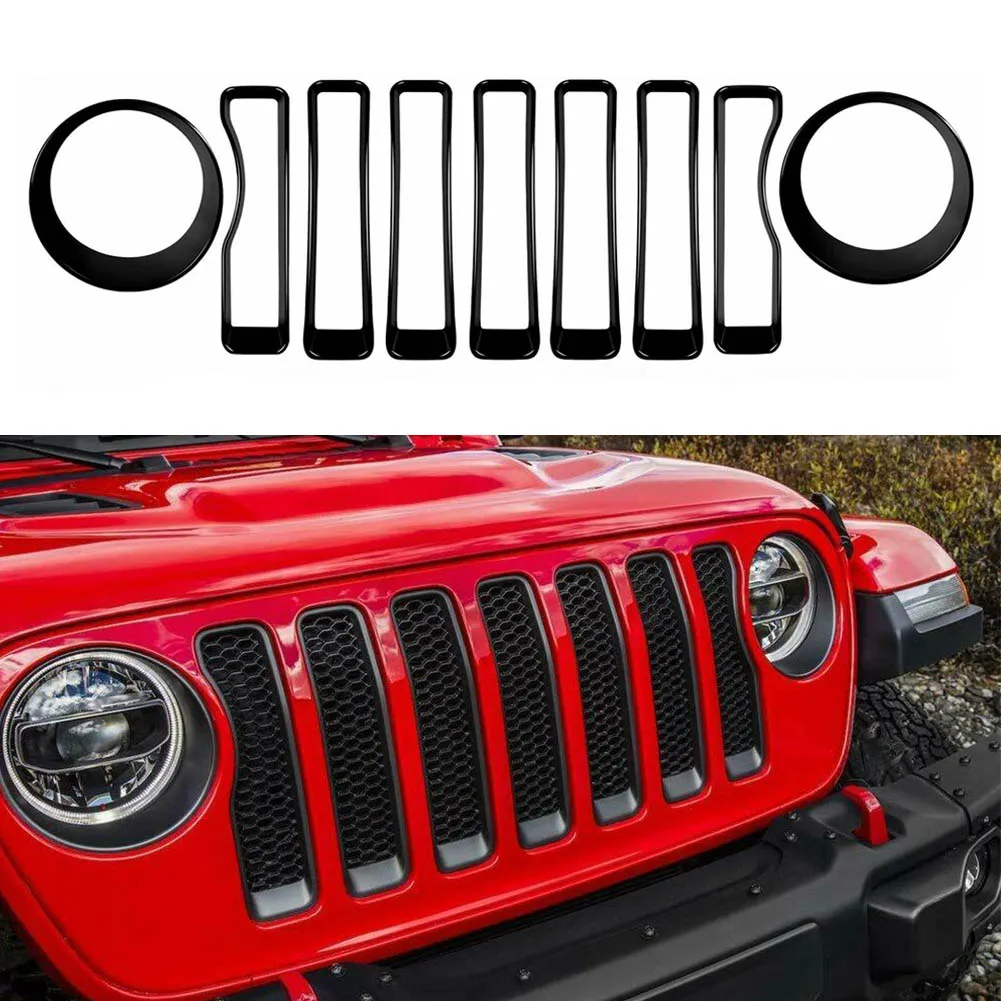 

Front Grille Inserts&Headlight Cover Trim for Jeep Wrangler JL Sport 2018 2019