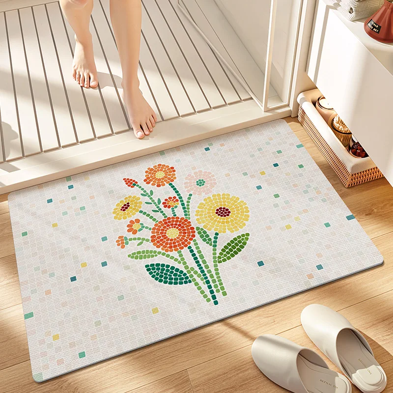 

Super Absorbent Diatom Mud Bathroom Mat Natural Floral Pattern Quick Dry Non Slip Soft Floor Rug for Toilet Shower Home Decor