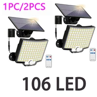 106LED luces solares para exteriores Sensor de movimiento lámpara de inundación de pared remota seguridad impermeable Patio jardín garaje valla iluminación de camino
