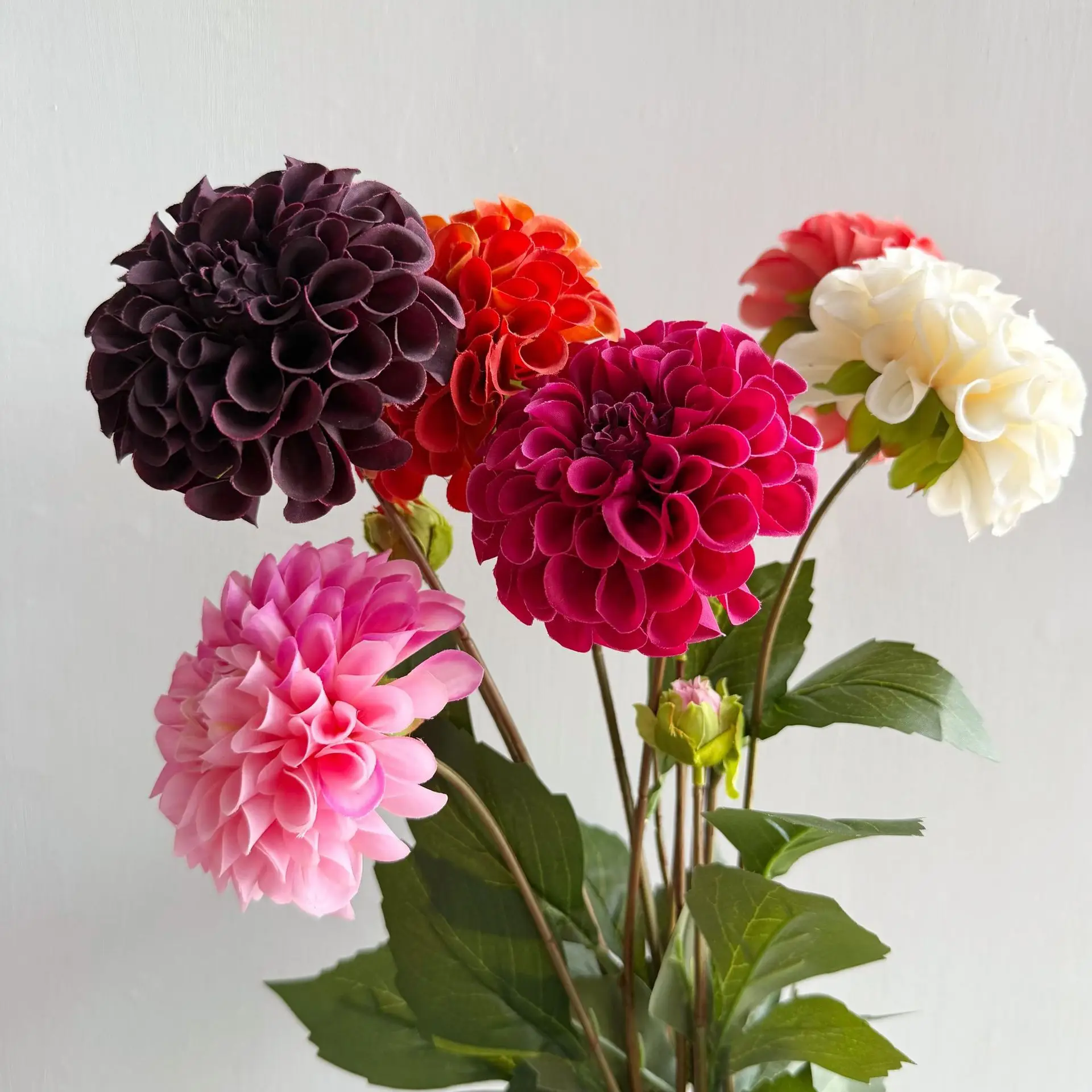 5 Peças/lote de Flores Artificiais de Dália com 2 Cabeças, Hidratantes e com Toque Real, para Buquê de Noiva, Decoração de Casamento, Decoração Floral para Festas e Casa