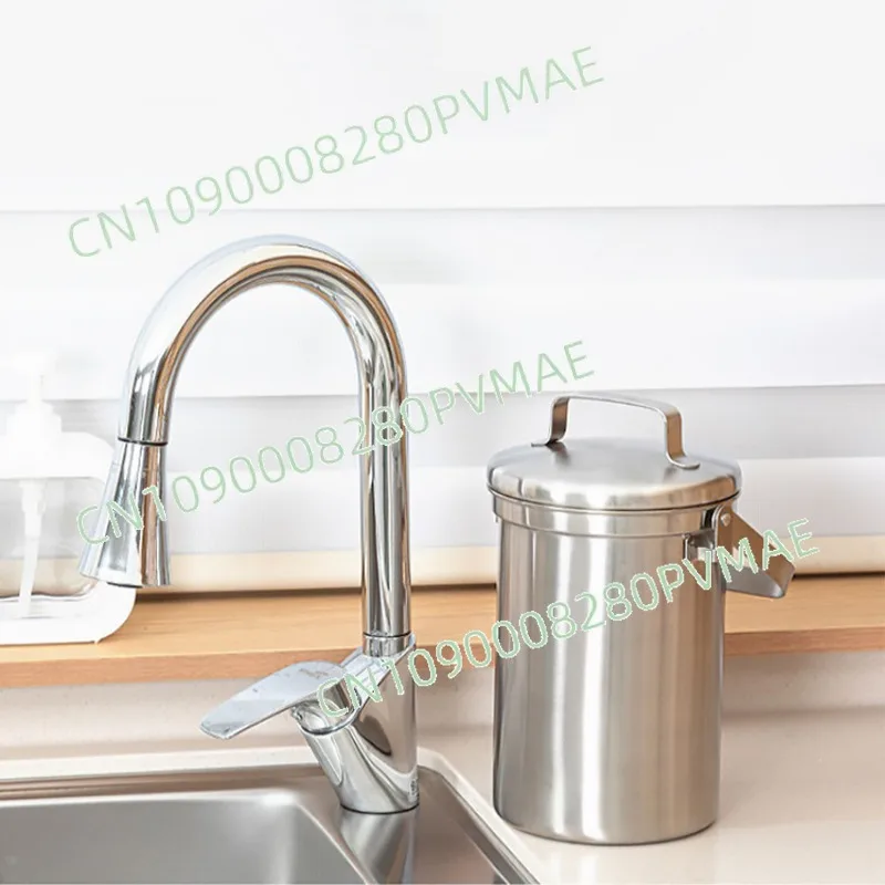 سلة مهملات الطعام من الفولاذ المقاوم للصدأ سعة 3 لتر 304 - دلو نفايات المطبخ بغطاء صغير للاستخدام المنزلي