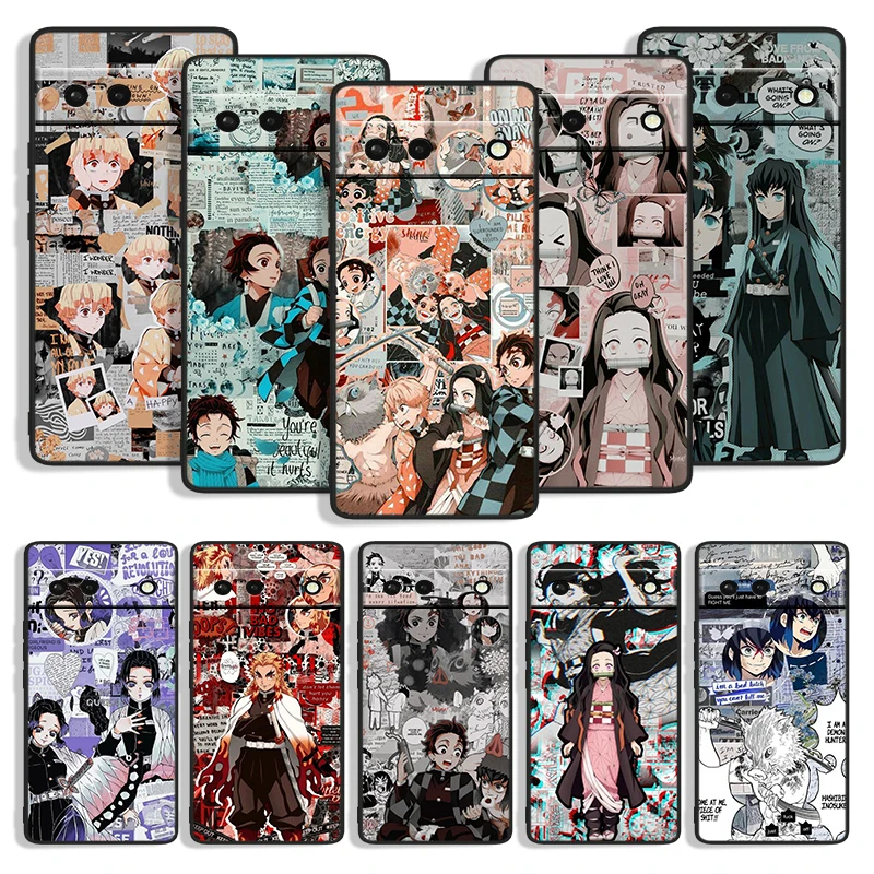 

Kimetsu No Yaiba Demon Slayer Shockproof Phone Cover for Google Pixel 7 6a 6 5a 5 4 4A XL 5G Black Case Soft Fundas Coque