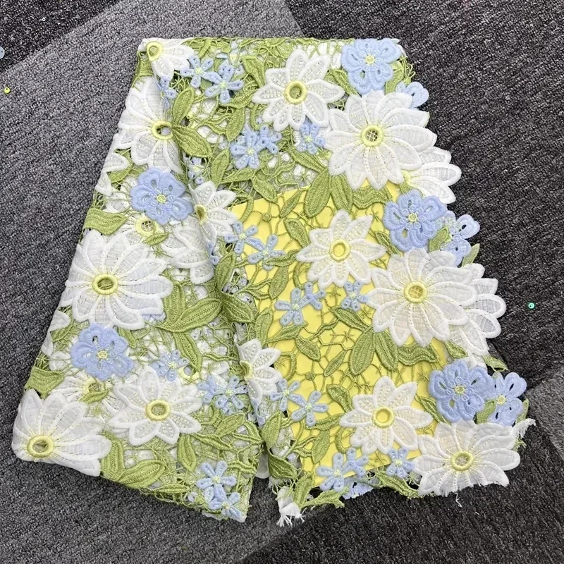 

High Quality Green Water Soluble Embroidered Hollow Flower Lace Fabric for Fashion Dress Lace Accessories Designer Fabric