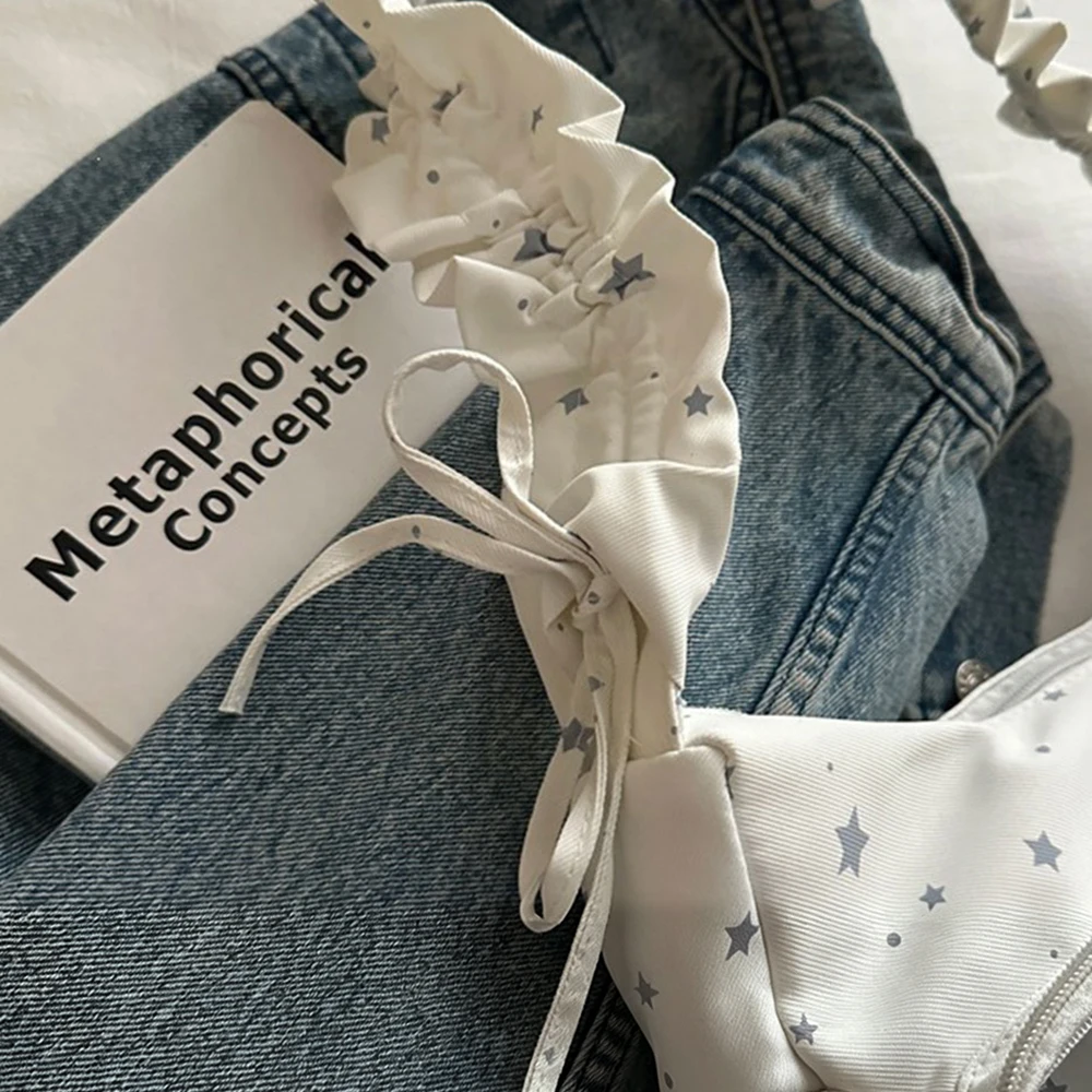 Star Print Itabag Transparent Window Hobo Bag Ruffle Pleated Shoulder Strap Purse Kpop Idol Photocard Display Bag Casual Bag