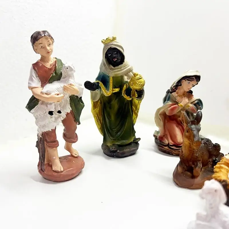 KX4B 12pcs Jesus Nativity Scene Statue Christmas Manger Decoration Set Resin Wisemen