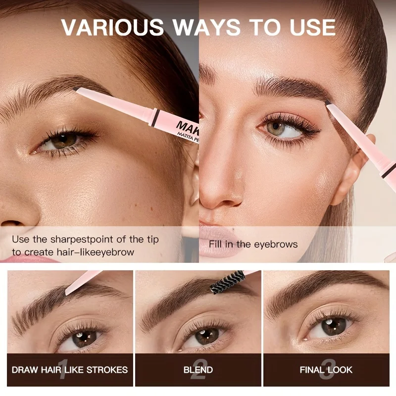 USHAS, matita per sopracciglia a doppia estremità, punta triangolare, matita per sopracciglia facile da usare (4 colori)