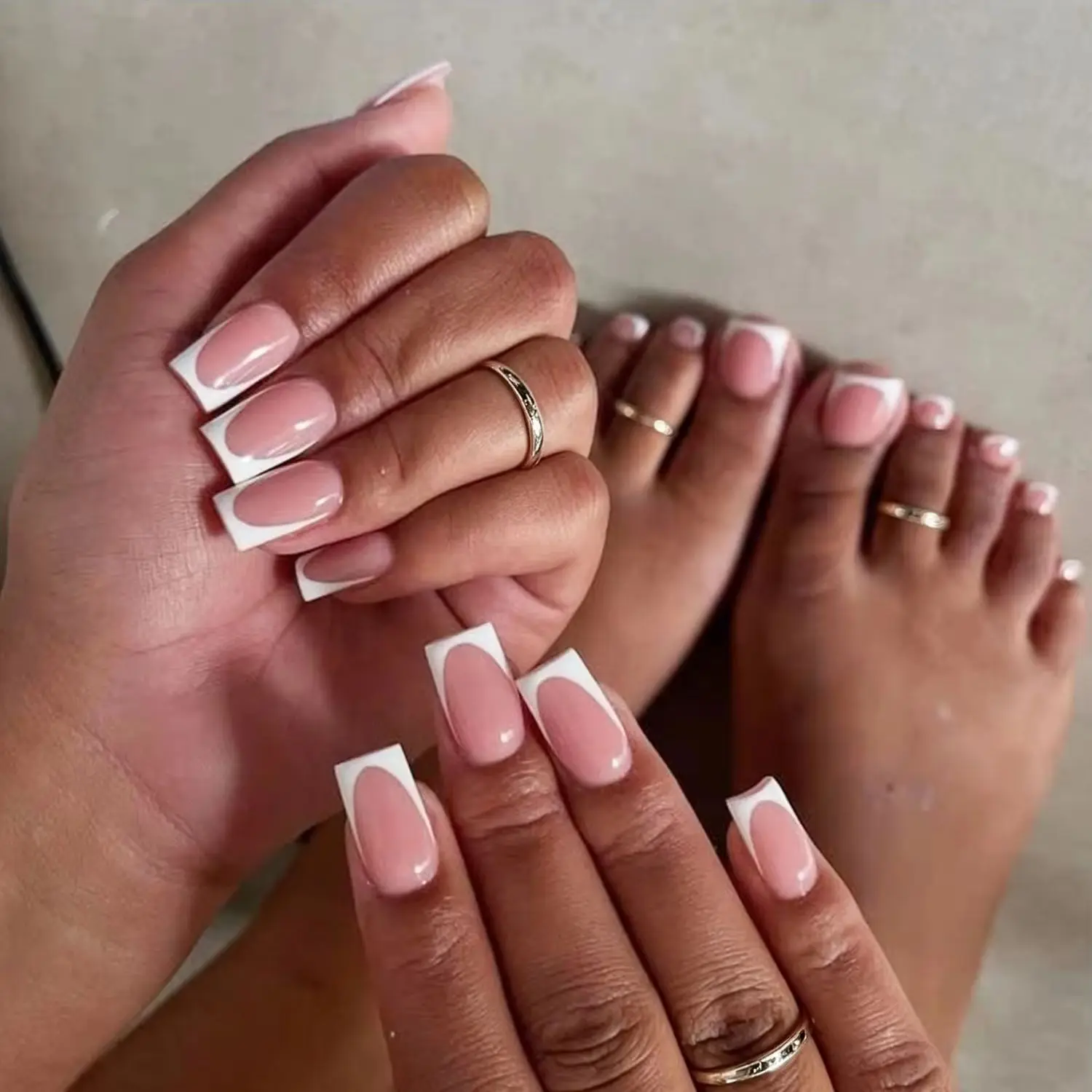 48Pcs French Nude Pink Wearable Press On Nails And Toenails For Hand Toes Short Square Fake Toenails Full Cover False Nails