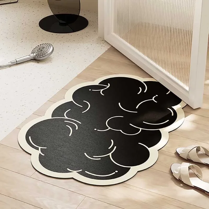 Light luxury black and white lines bathroom floor mat,  when entering the bathroom, diatom mud floor mat