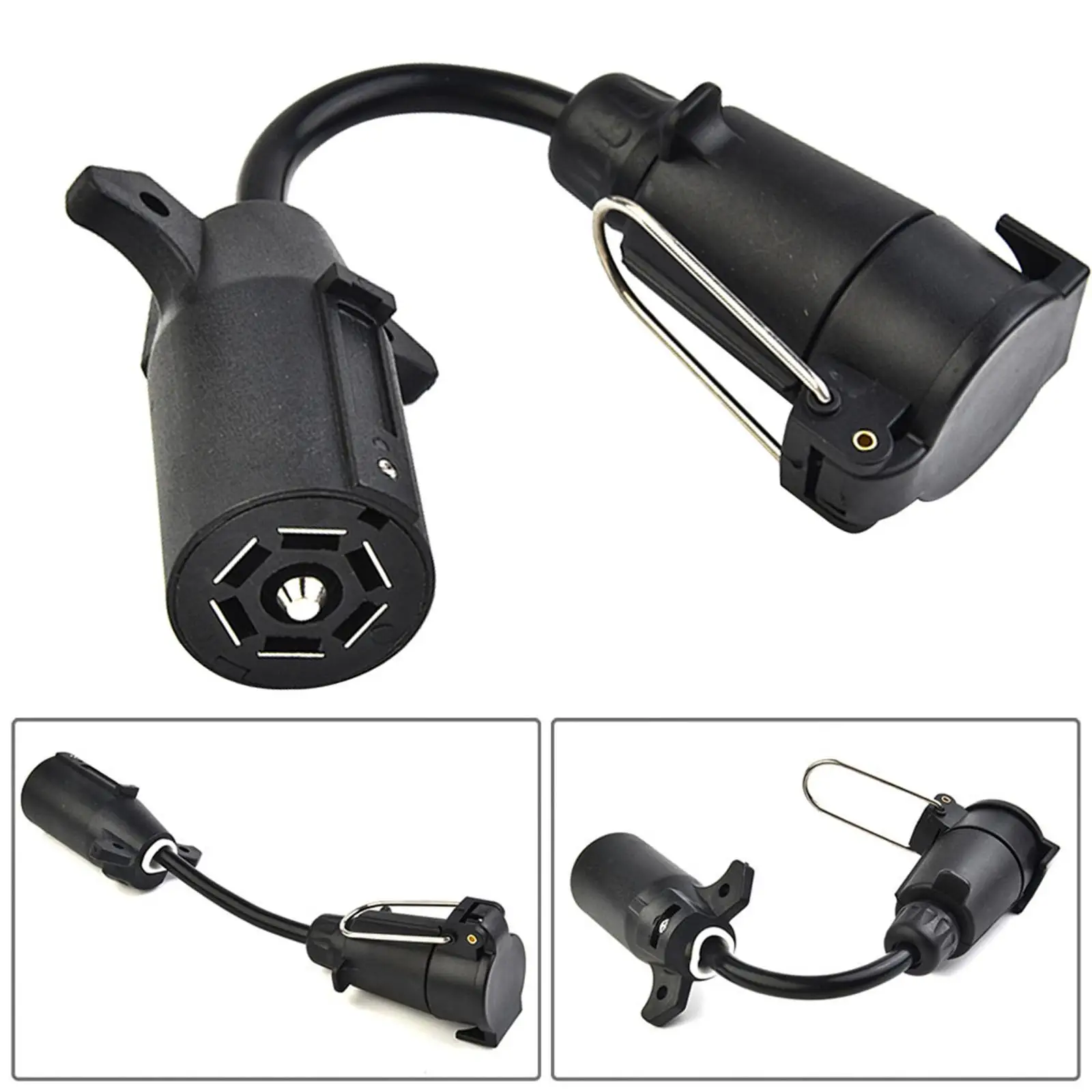 7 Way RV Blade to 7 Way Round Pin Trailer Adapter Connector US to EU Trailer Light Converter for Pickup Truck Semi Trailer