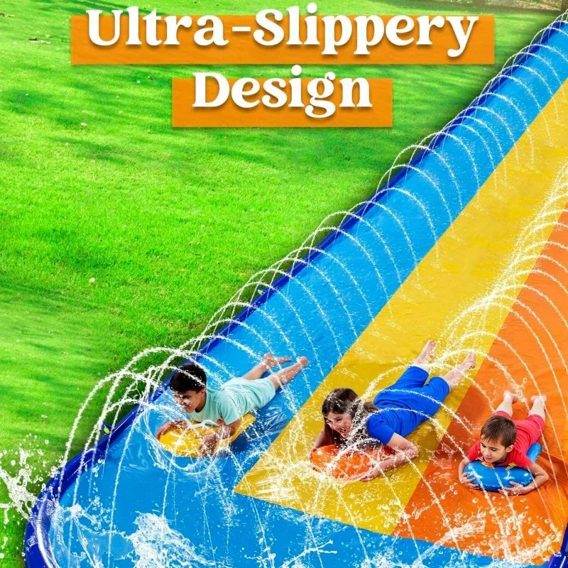 Toboggan aquatique de 6,1 m pour enfants, toboggan d'été avec trois planches gonflables et arroseur, meilleur cadeau pour les enfants, dans le jardin, les jeux de pelouse, les fêtes en plein air