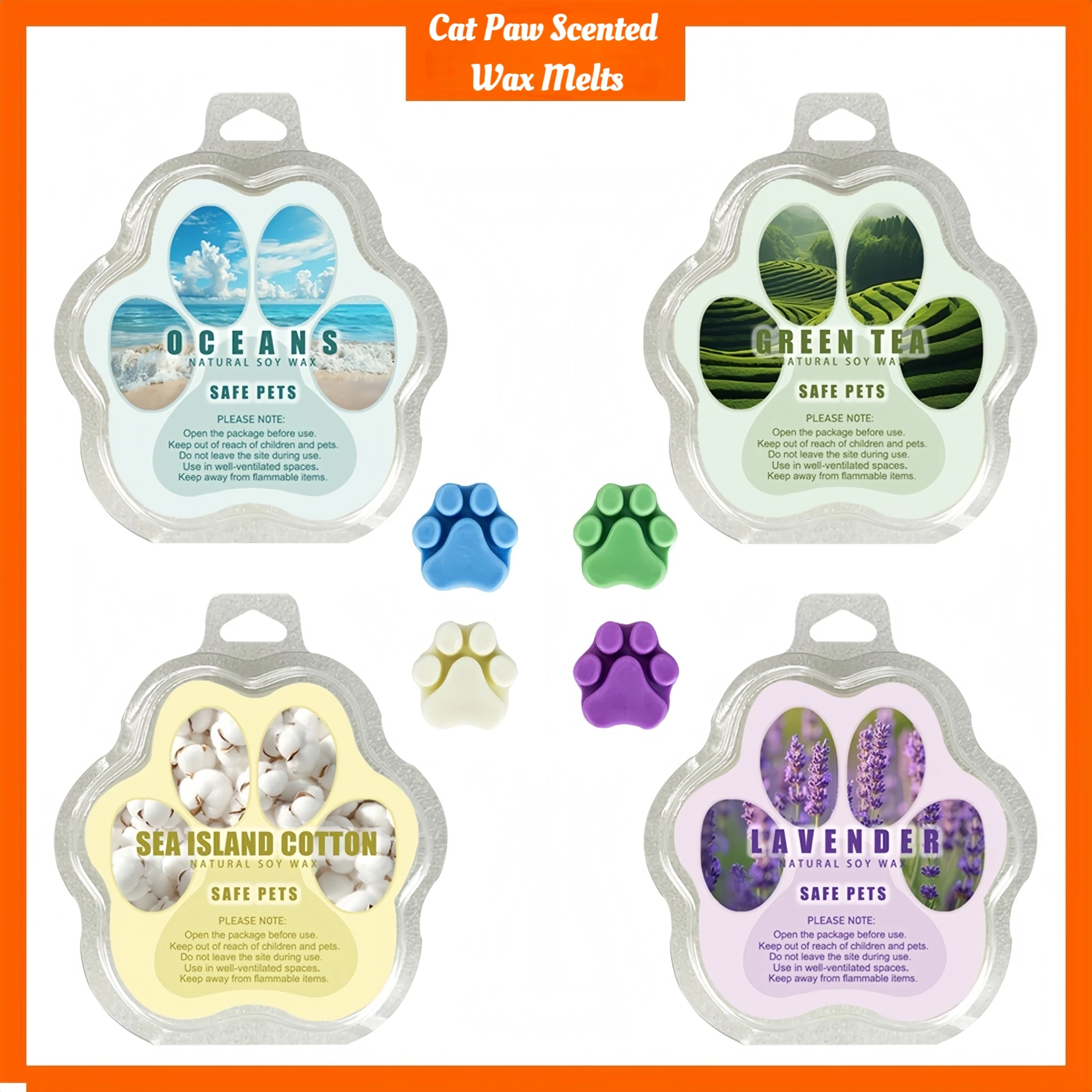 Cat Paw Natural Soy Scented Wax Melts Gift Set for Aromatherapy Home Decor Ambiance Yoga Meditation Stress Relief Aid sleep