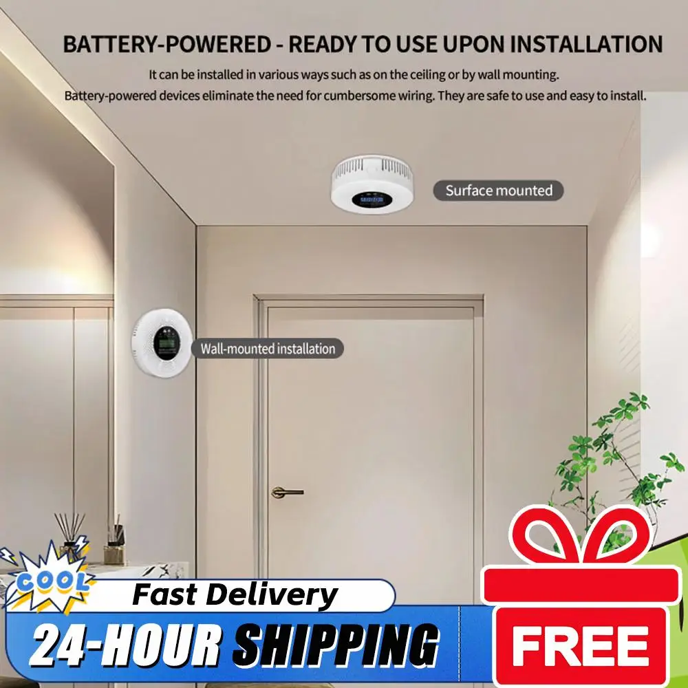 

Детектор дыма и угарного газа с батарейным питанием 2-в-1: пожарная сигнализация и детектор дыма для дома, квартиры, кухни