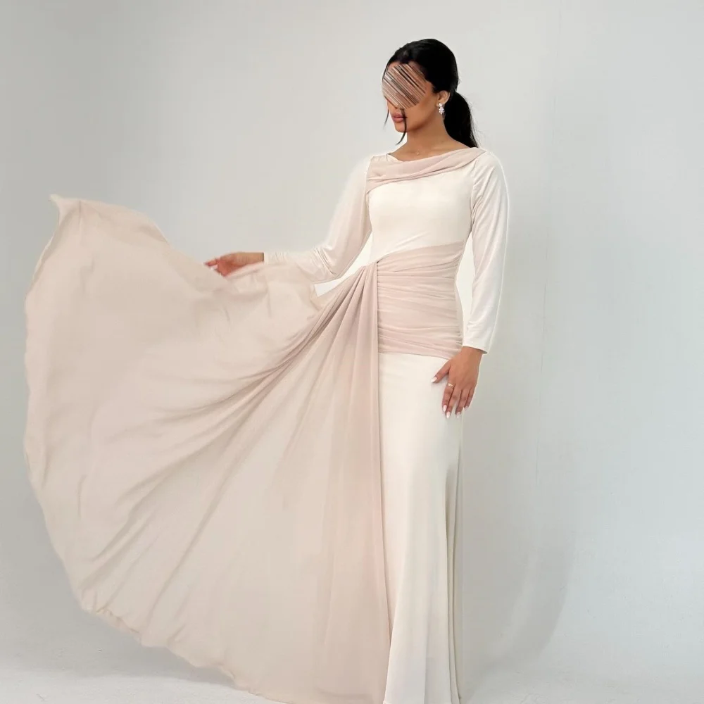 

Customized Chiffon Pleat O-Neck Trumpet Long Dresses Bespoke Occasion Prom Party Modern Style Simple Elegant Sizes Available