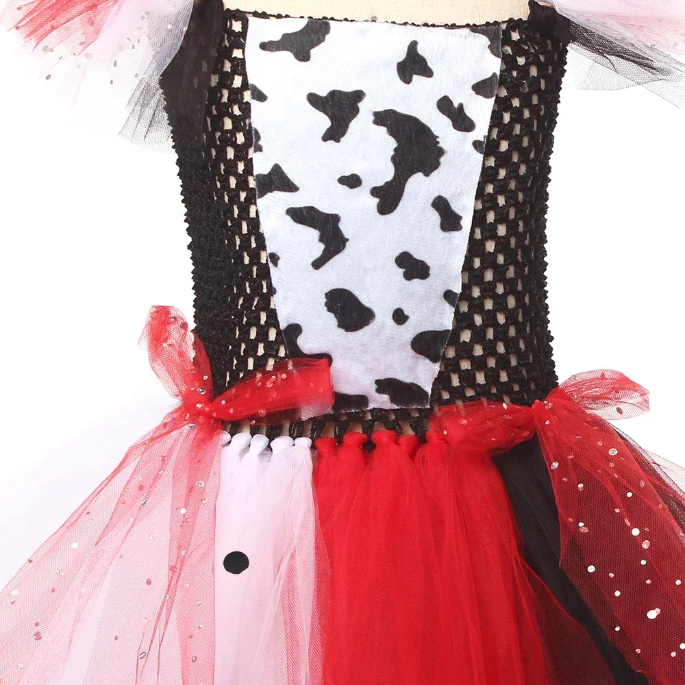 Tutu Dress for 101 dalmata Villain Halloween Costume Kids Vintage Polka Dots Cosplay Fancy Dresses