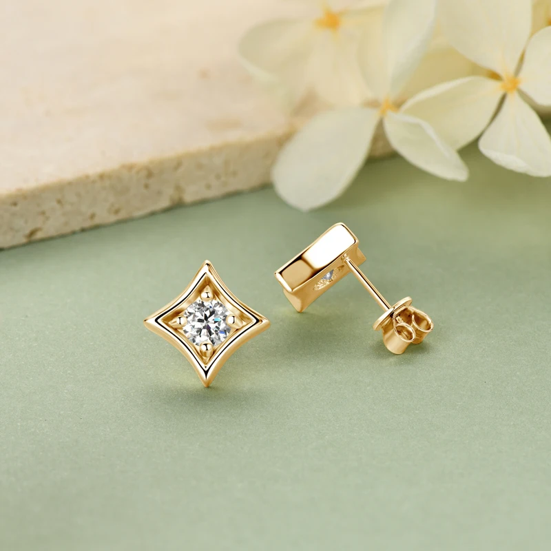 18K Gold Plated 925 Silver 5mm Round Moissanite Jewelry Set for Women Men Certified Star Pendant Necklace Stud Earrings Set Gift