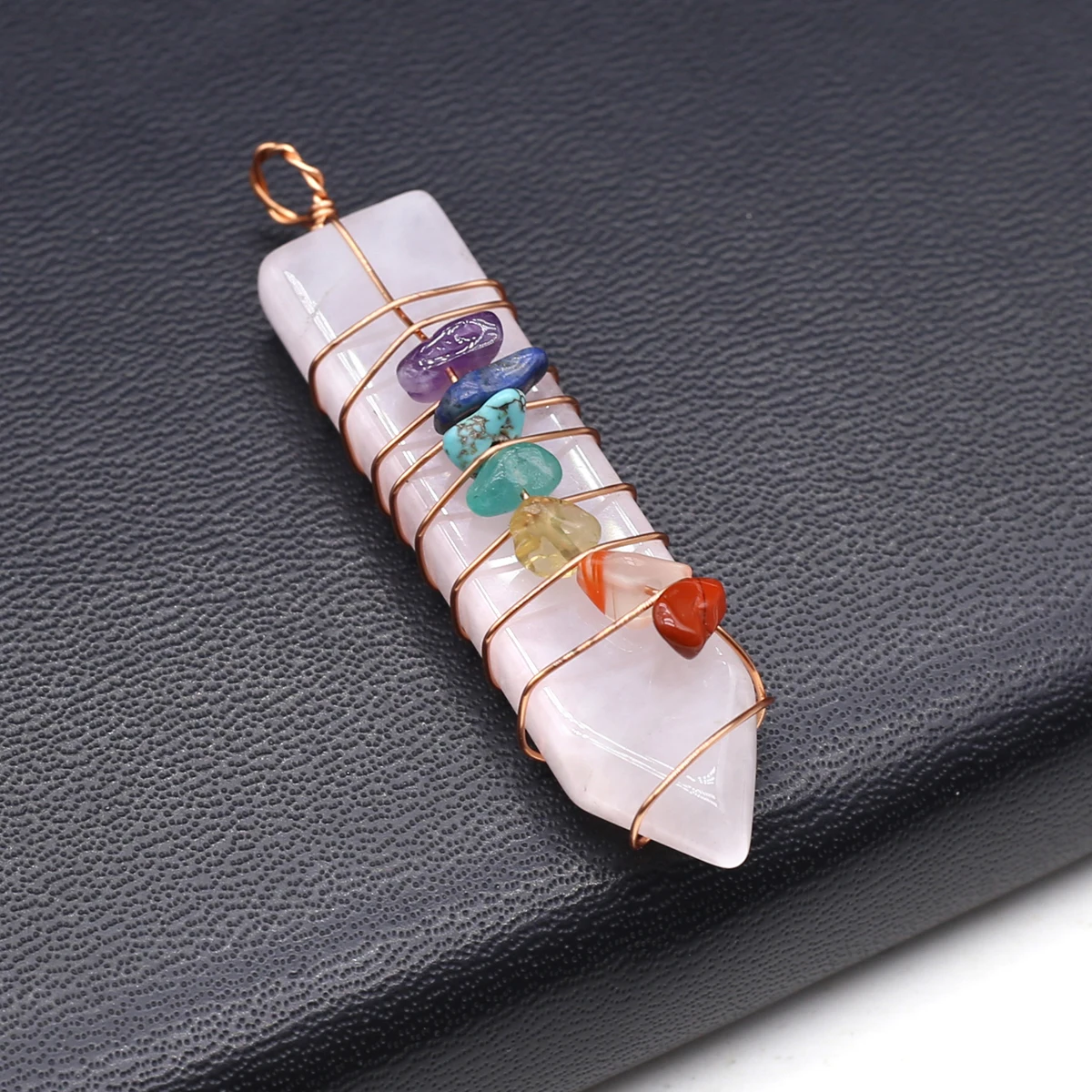 10PCS Wholesale Natural Stone Rose Crystal Agate 7 Chakras Reiki Healing Pendant DIY Jewelry Making Necklace Accessories Gift