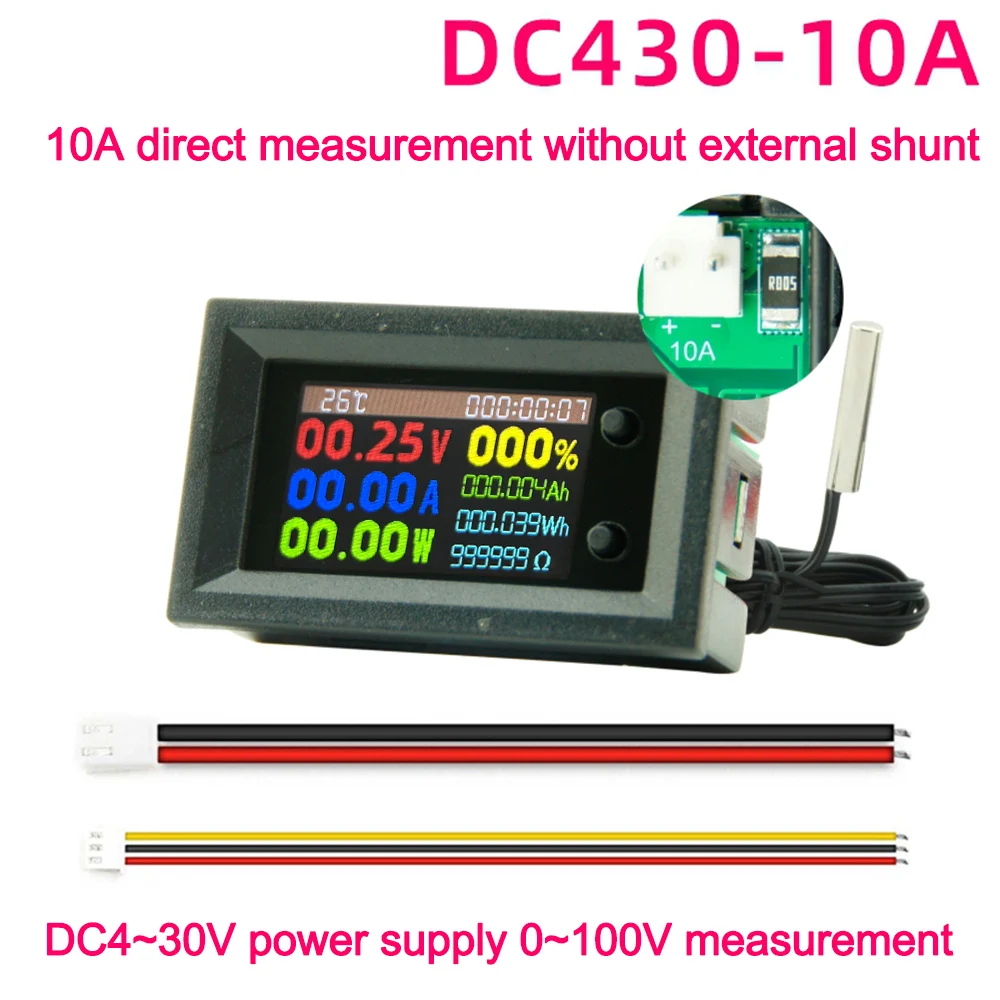 DC4~30V 8-in-1 Multi-function Tester Voltage Current Power Percentage of Electricity Temperature Cumulative Capacity Energy