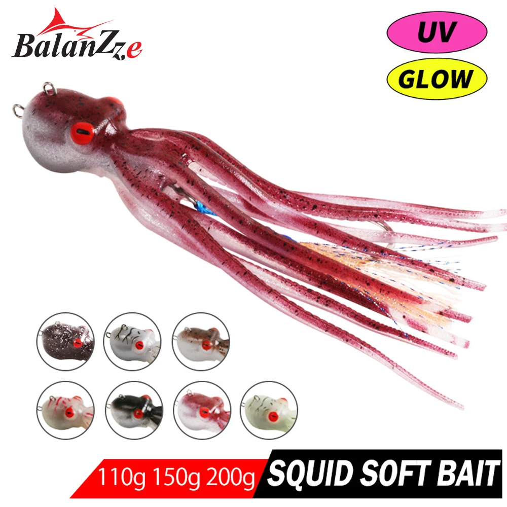 

Balanzze Squid Jig Soft Lure 60g 110g 150g 200g 300g Luminous UV Octopus Sea Boat Fishing Slow Pitch Rockfishing Jig Lure