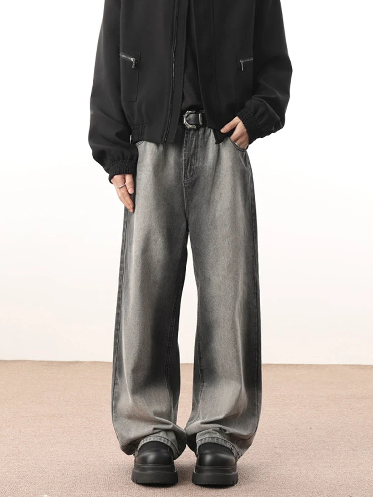 

American Retro adient Denim Jeans Men's Autumn Winter Loose Wide Leg Pants Waed Vintage Loose Long Trousers