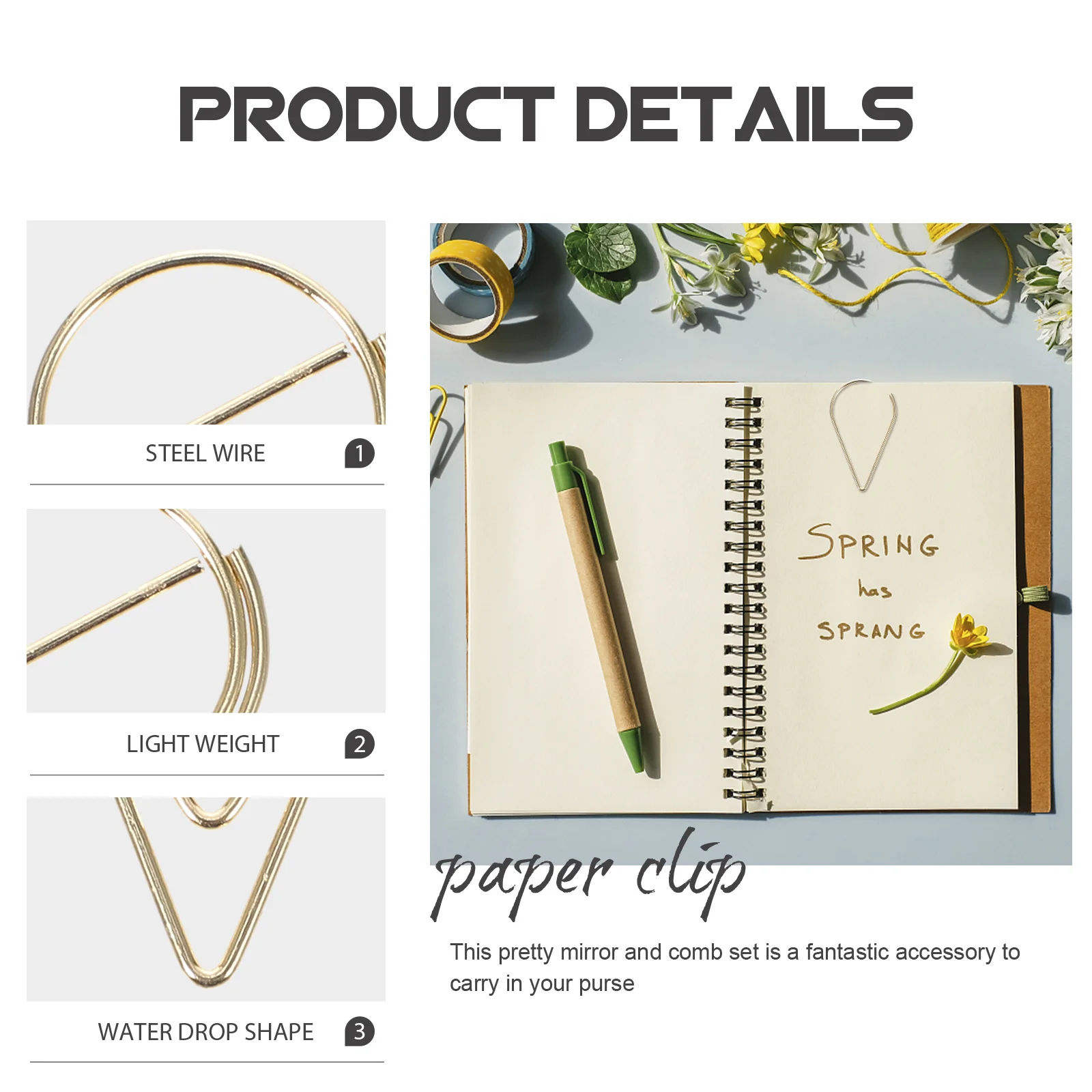 10pcs Water Drop Bookmarks Metal Paper Clips Decorative Shaped Clip For Office School Home Small Steel Pin Dripping Paperclip