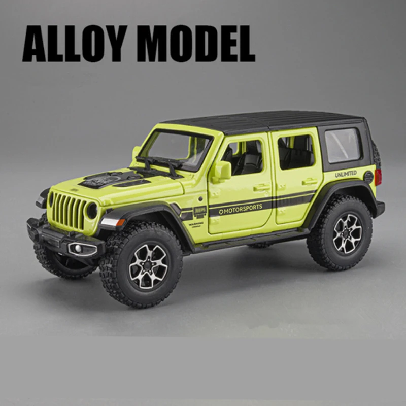 Wrangler Rubicon Diecast Car Model Infantil, 1:32 Liga, Metal, Fora da estrada, Puxar, Simulação, Luz Sonora, Veículos de Brinquedo, Presente