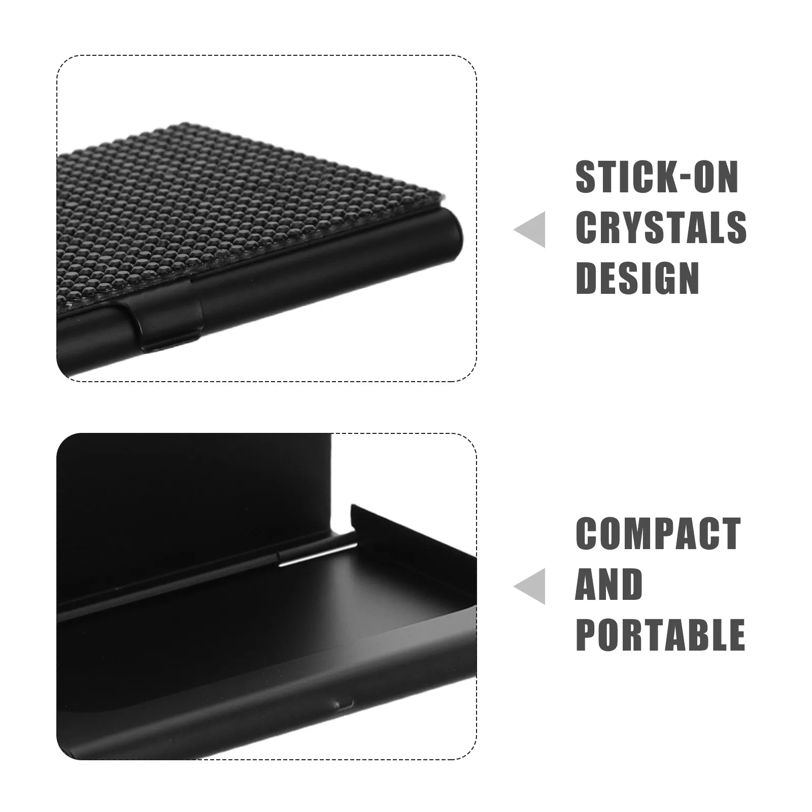 Slim Metal Business Card Holder Ultra-Thin Aluminum Alloy Case Black Rhinestone Design Portable Travel Professional Networking