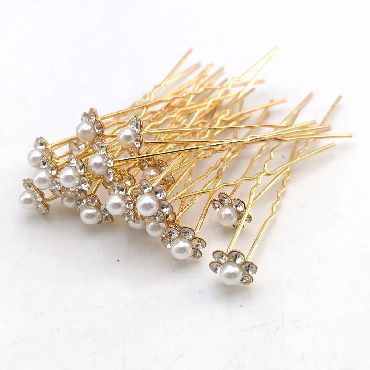 10/20 Pcs Bridal Headwear Pins Pearl Flower Luxurious Inlaid Diamond Hairpin Sweet Romantic U-shaped Curly Hair Fork Hair Clip