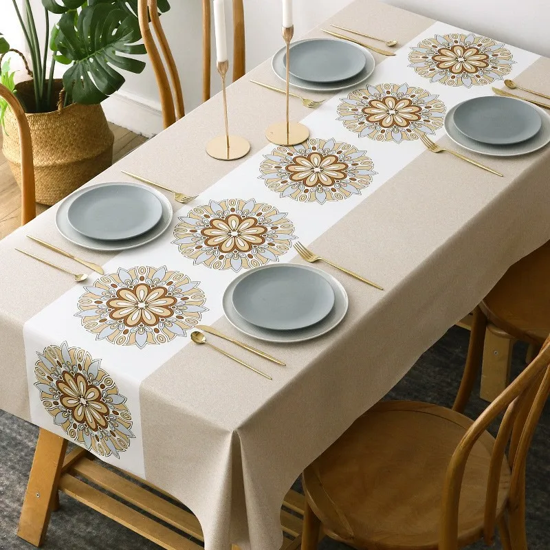 Tablecloth waterproof oil proof no wash PVC dining table cloth household high-end dining table mat coffee table tablecloth