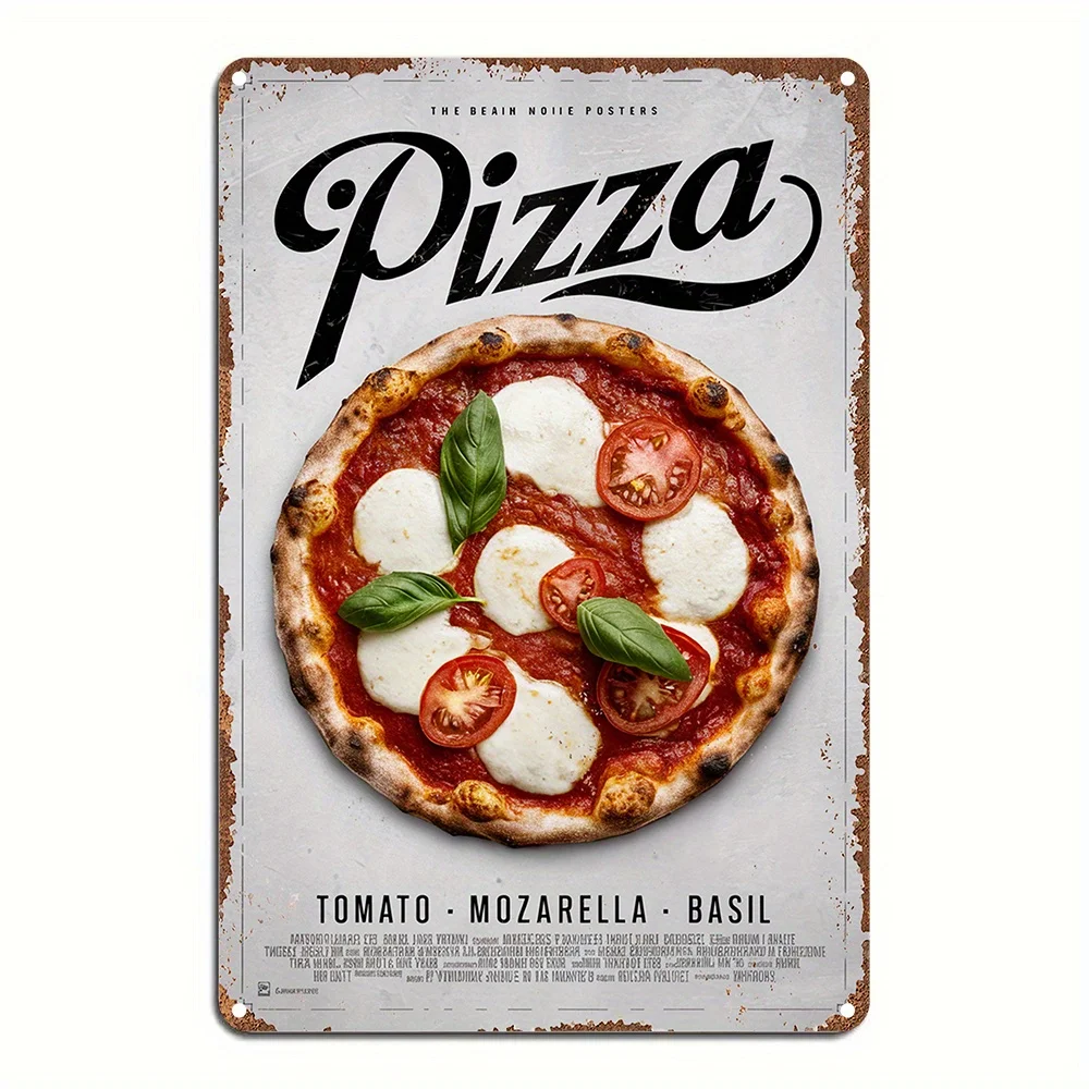 Póster de pizza vintage para decoración de habitación, letrero artístico de pared de aluminio, decoración retro para el hogar, dormitorio, restaurante, bar, cafetería, escuela, biblioteca