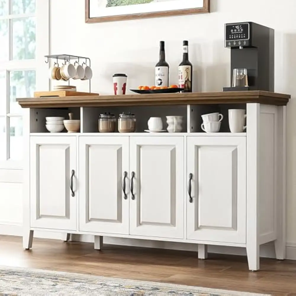 

55" Sideboard Buffet Cabinet with Storage, Kitchen Buffet Bar Table 4 Door Storage Cabinets for Dining Room Furniture