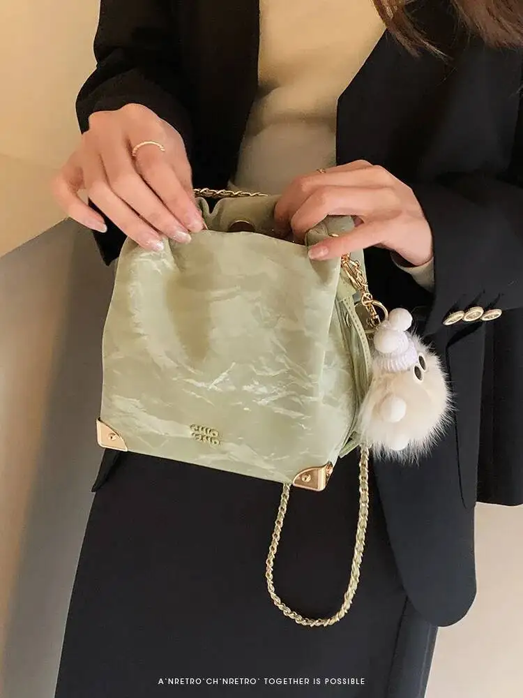 Bloom Vintage Green Messenger Purse Women Retro Evening Chain Bucket Bag Ladies Shoulder Crossbody Design Bags 2025