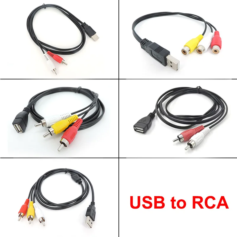 USB A 2.0 Female Male to 2/3 RCA Male Female AV Plug Adapter Connector Converter Cable Lead PC TV HDTV AUX Audio Video A7