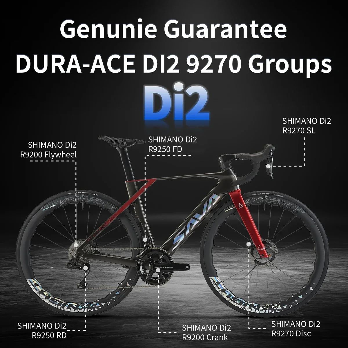 CRN R9 Full Carbon Fiber Electronic Shift Road Bike Ultra-lightweight 7.3kg Equipped with  DURA-ACE 9270 Di2 Kit
