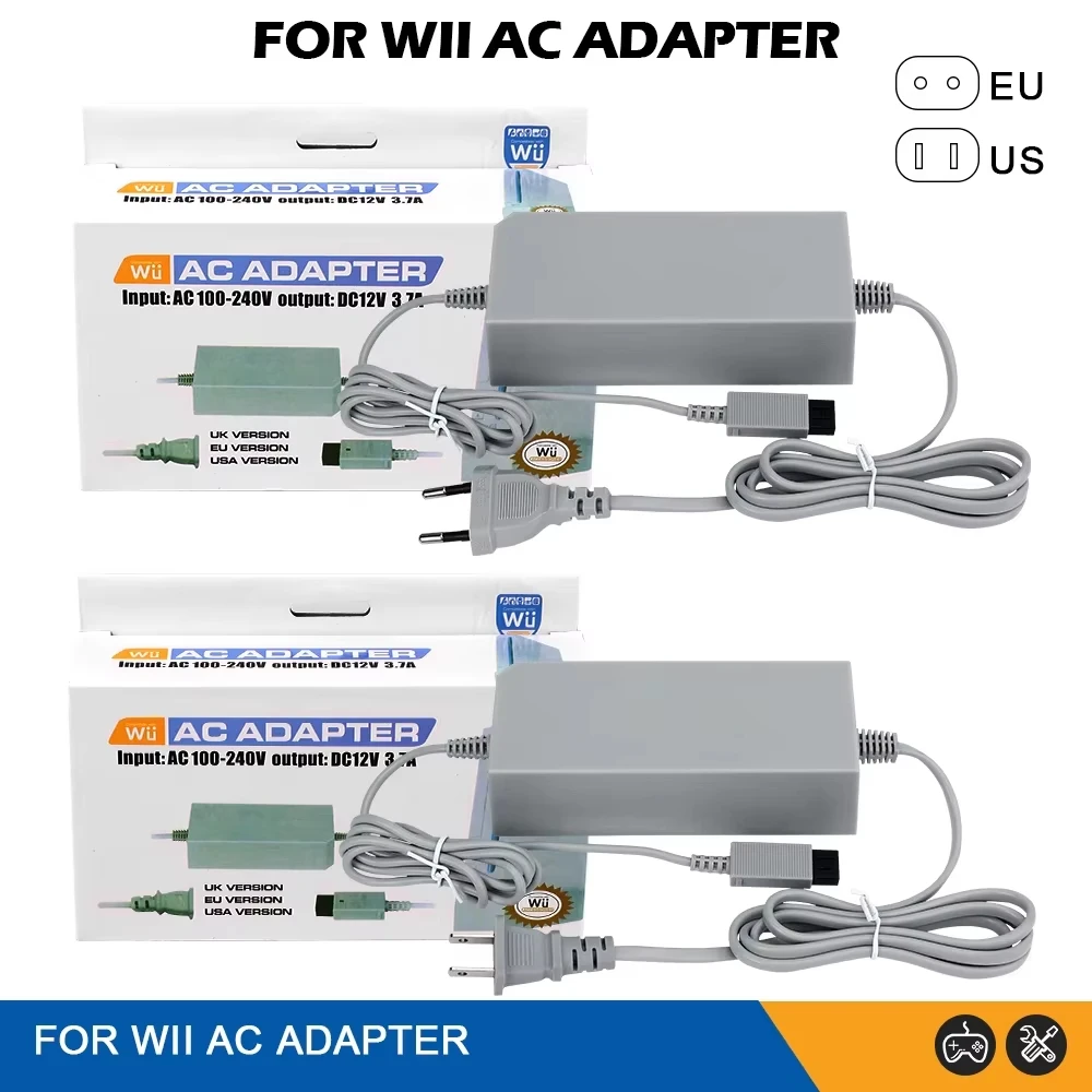 Nuevo adaptador de corriente alterna con enchufe UE EE. UU. para consola Nintendo WII, cargador de Cable de carga 100-240V DC 12V/3.7A, fuente de alimentación para consola Wii