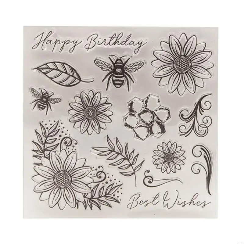 G99A Leaves Transparent Stamp Flowers Clear Stamp Seals Bees Silicone Stamp for Photo Album Scrapbooking Decorations