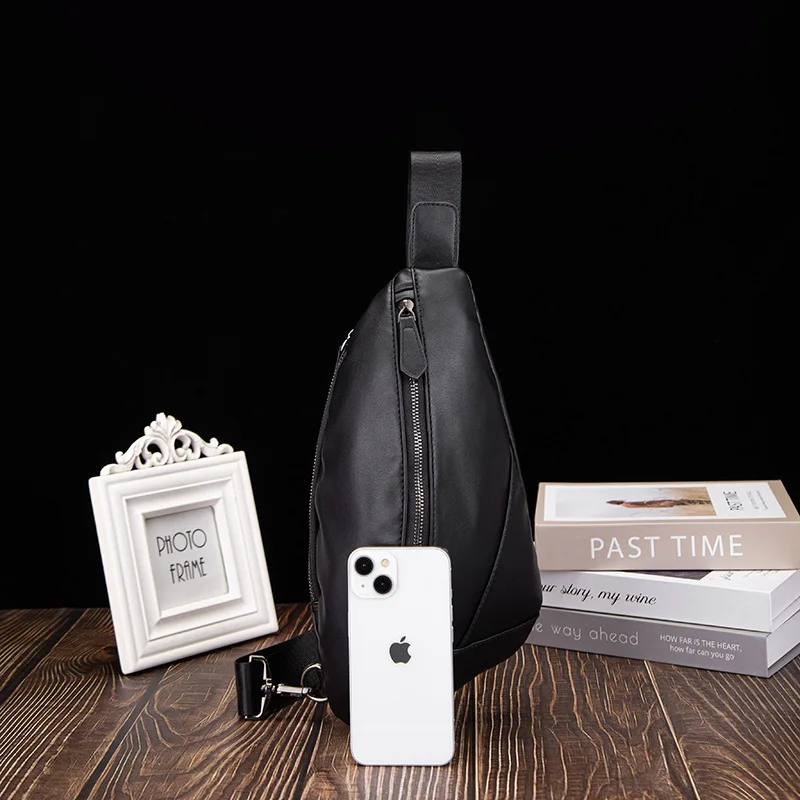 Men's Chest Bags Casual Small Crossbody Shoulder Bags Soft Leather Male Patchwork Sling Backpack Travel Hiking Chest Bag Daypack