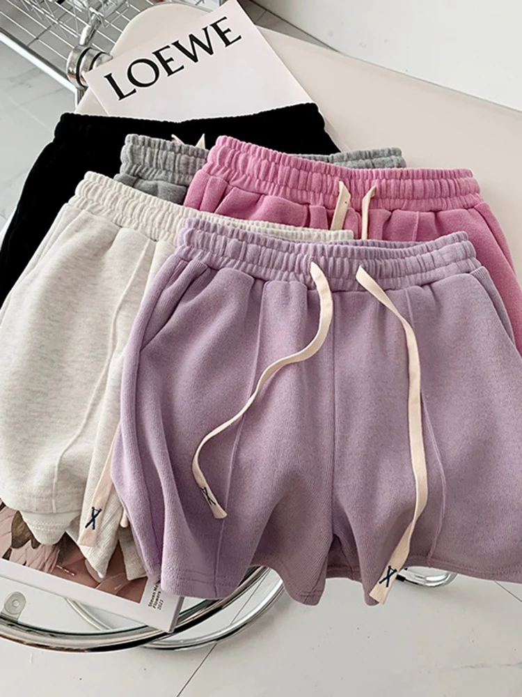 AOSSVIAO 2026 Summer Shorts Women Elasticity Lovely Girls Korean Style Sweet Students Harajuku Simple Pure Gray Trousers Female
