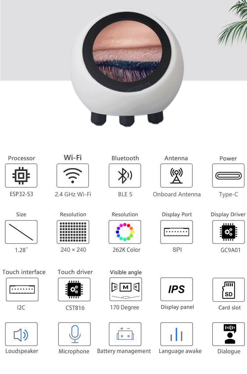 DeepSeek KI-Sprachchat-Roboter ESP32-S3 1,28-Zoll-LCD-Display N16R8 Elektronisches EYE-Display Desktop ESPHome-Assistent für XiaoZhi – Detail 3