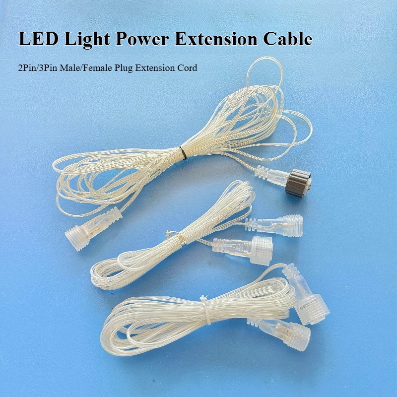 LED Light Power Extension Cable 2Pin/3Pin Male/Female Plug Power Cord Solar Panel Christmas Tree LED String Light Wire