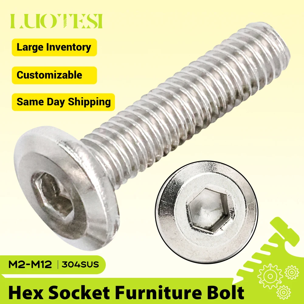 Flat Head Hex Socket Furniture Screw Connector Bolts Stainless Steel M3 M4 M5 M6 M8 M10 Funiture Bolts for Barrel Nut Crib Bed