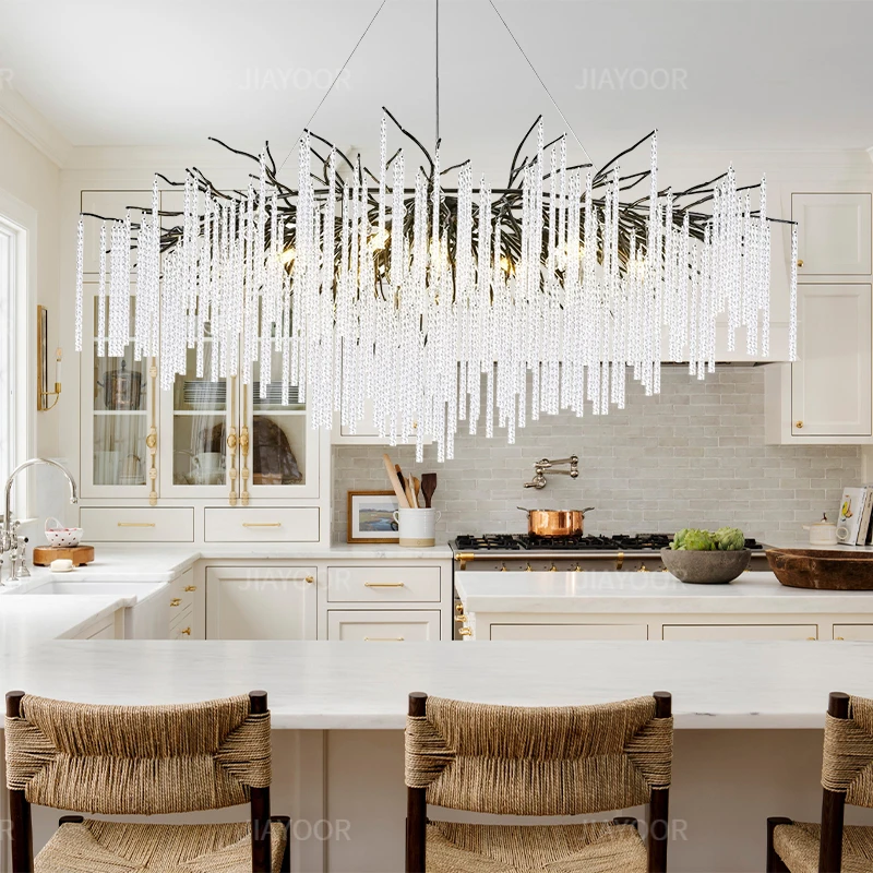 

Light Luxury Long Crystal Chandelier Home Decoration Living Room Bedroom Lobby Hotel Dining Table Modern Crystal Chandelier