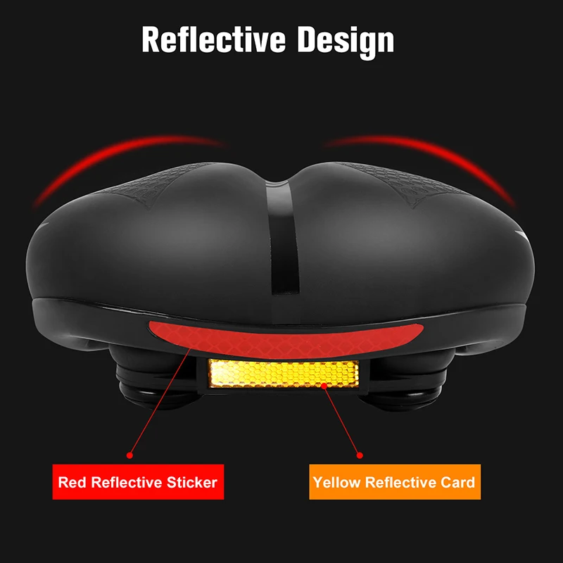 WEST BIKING Thick Wide Bicycle Saddle Comfortable Soft MTB Road Bike Cushion Shockproof Cycling Seat With Safe Warning Taillight image 3