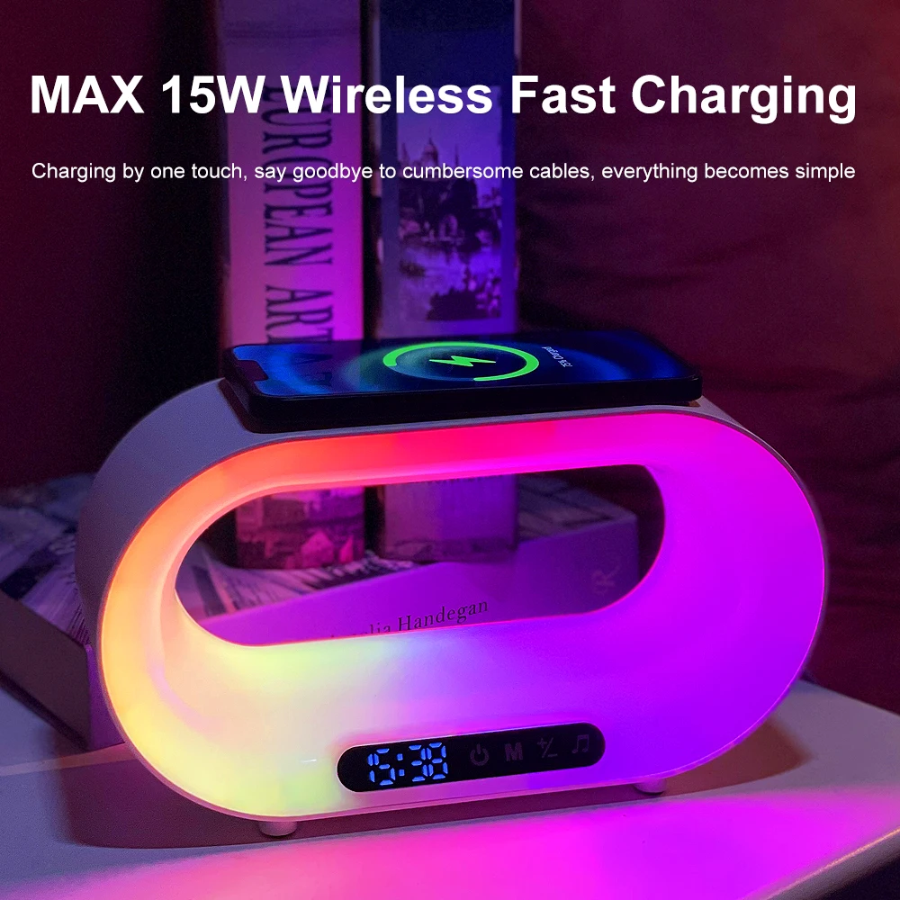 Multi-function 3 In 1 Wireless Charger Alarm Clock LED Night Light APP Control RGB Atmosphere Lamp Smart Table Lamp Home Decor