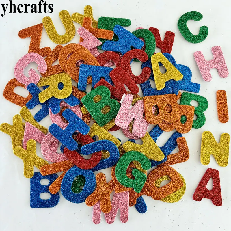 1 bag/LOT.Glitter A-Z alphabet letters foam stickers Teach your own Self english learning Kindergarten craft diy toys Room decal