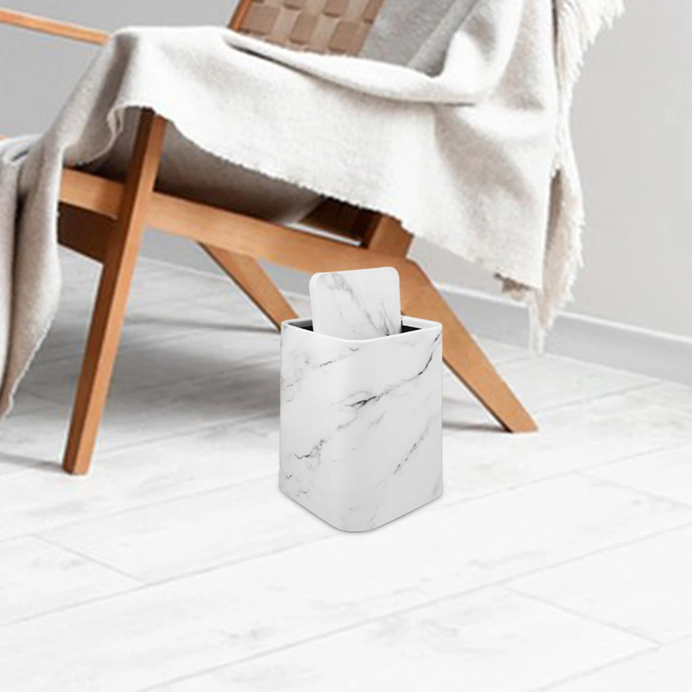 

Marbled Trash Can Kitchen Compost Bin Waste Basket Cover Garbage Flower Bucket Container White Bathroom Cans Wastebasket