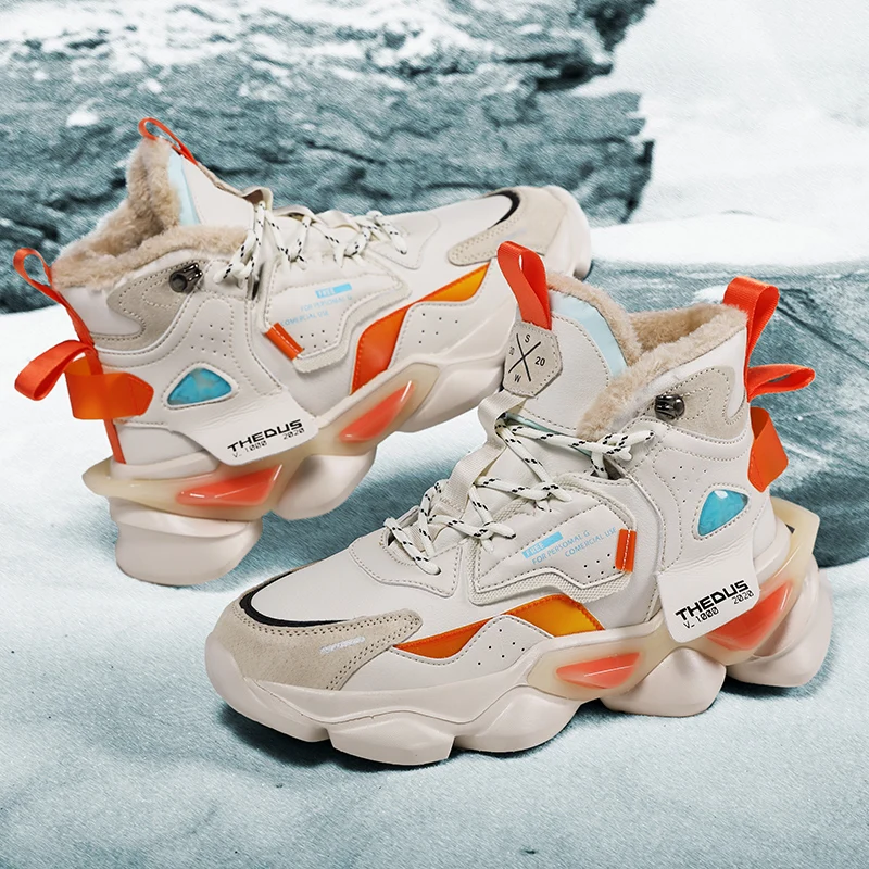 

Men's Winter Boots Warm Waterproof Non-Slip Plush Sneakers Shoes - Winter Slippers Male Tenis Boots