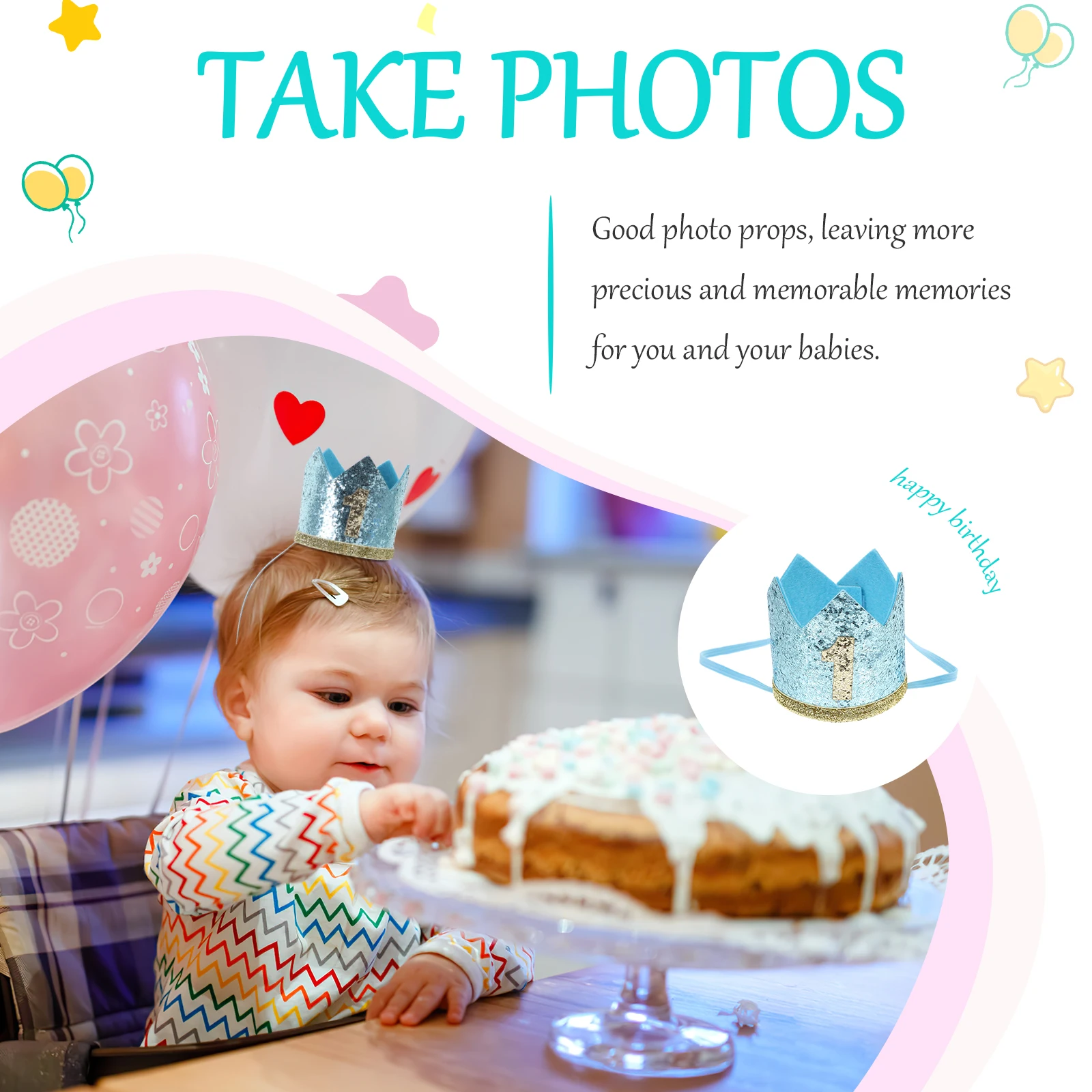 

2Pcs Kids Birthday Crown Hat Felt Material Baby First Birthday Party Hat Rope Design Photo Prop Comfortable Headwear